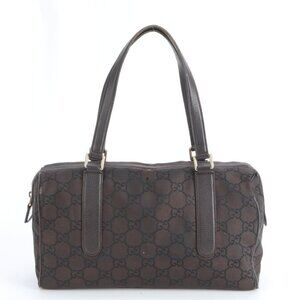 Gucci GG Nylon Leather Tote Mini Boston Shoulder Hand Brown